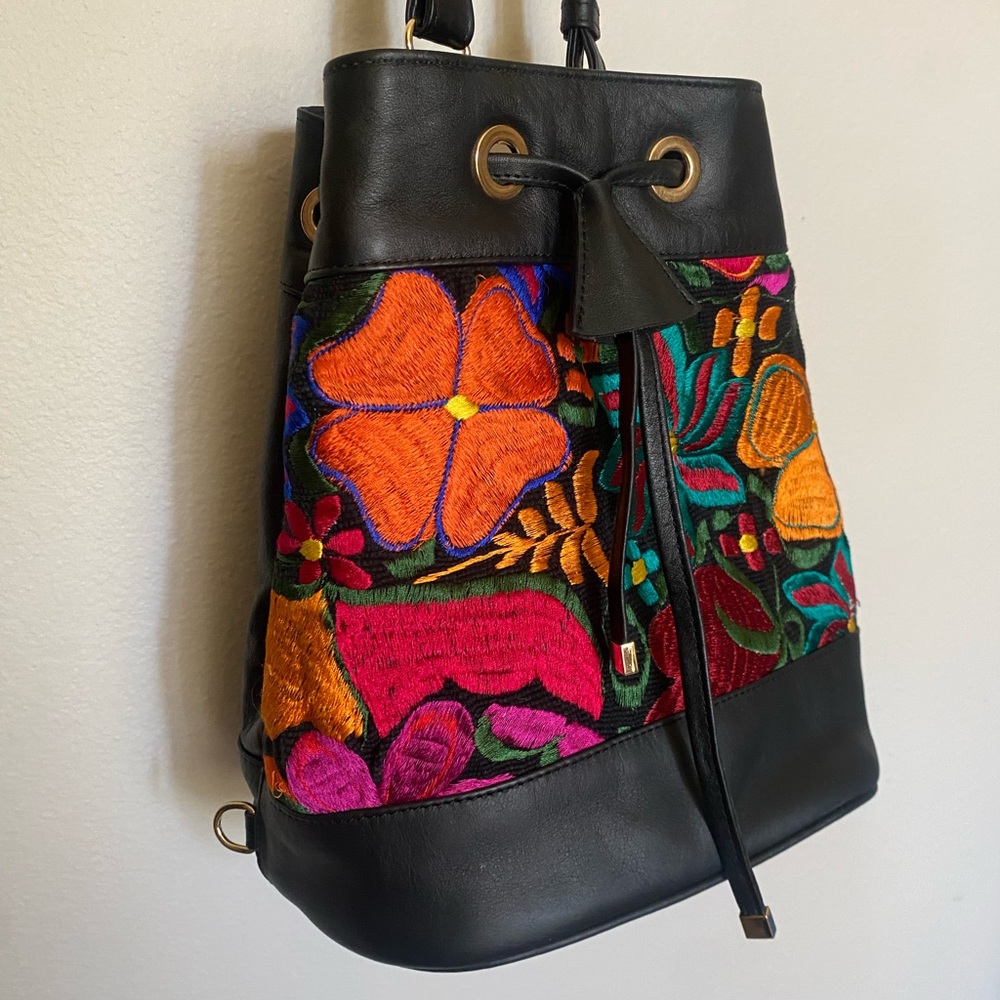 Mujer Brave Black floral Embroidered Bag NWT
